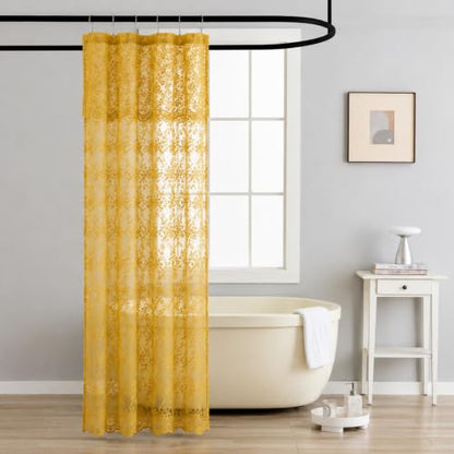 TUDECO Yellow Stall Lace Shower Curtain for Bathroom, 36Wx72L Inch 1 Panel - color: Mustard Yellow, size: 36"W x 72"L (Pack of 1)