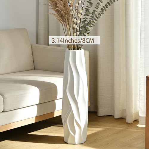 White Tall Ceramic Floor Vase, 24 Inch, Pleated Wave Design - color: Shape 1, size: 24 Inch