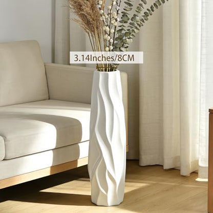 White Tall Ceramic Floor Vase, 24 Inch, Pleated Wave Design - color: Shape 1, size: 24 Inch