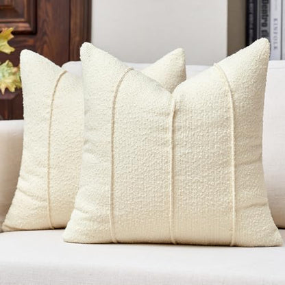 Textured Boucle Throw Pillow Covers 20x20 Inch Set of 2 Cream - color: Cream, size: 20" x 20" (Pack of 2)