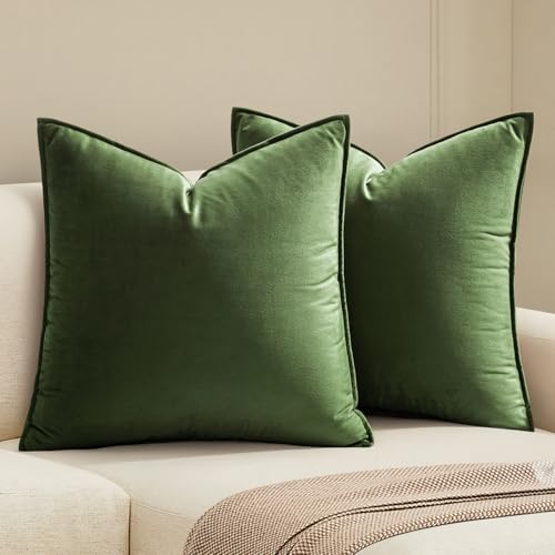 MIULEE Decorative Moss Green Velvet Throw Pillow Covers for Couch 16x16 in - color: Moss Green, size: 16" x 16" (Pack of 2)