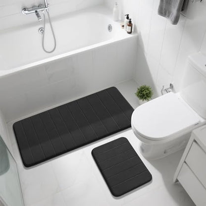 Yimobra Large Memory Foam Bathroom Mat Set, 44 x 24 & 24 x 17 in, Black - color: Black, size: 44x24+24x17 Inch