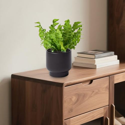 Black Ceramic Planter - Succulent Flower Small Plant Pots, Pot for Indoor Outdoor Garden Plants with Drainage Holes - Plants Not Included 4.33 X4.33 Inch - color: Black