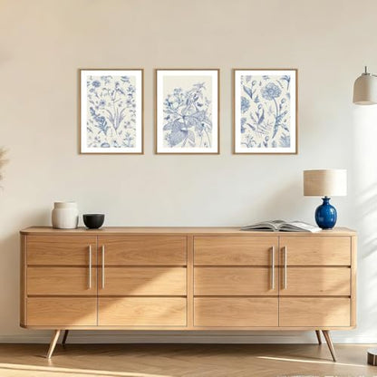 KAIRNE Blue White Chinoiserie Floral Framed Canvas Wall Art Set-24"x36"x3 - color: Classic Chinoiserie Wall Art, size: 12"L x 16"W