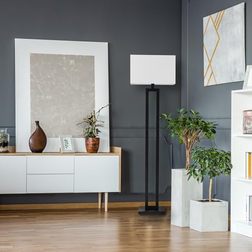 Globe Electric 58" Matte Black Floor Lamp with White Linen Shade - color: Matte Black, D'Alessio
