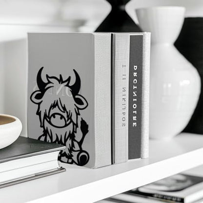 Peacoblue 5.3"x4.3"x6.5" Metal Bookends, Heavy Duty Book Ends for Shelves - style: Highland Cattle