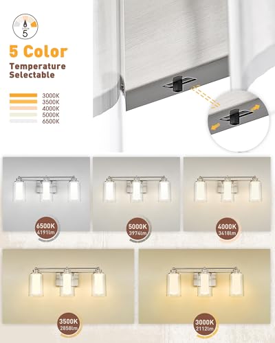 HWH Modern Bathroom Light Fixtures, Clear Glass, 5CCT, 5HLT63B-3W-LED BN - color: Brushed Nickel + LED, size: 3 Lights