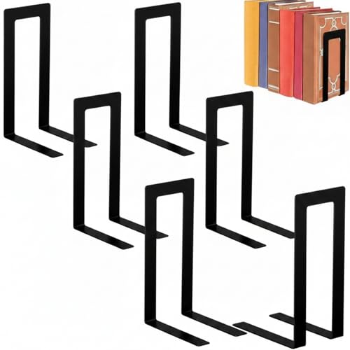 Chunful 6 Pcs Black Modern Metal Book Ends for Shelves Decorative Small Bookends Book Shelf Organizer Minimalist Design Stopper to Hold Books for Office (Square) - color: Black, size: Square