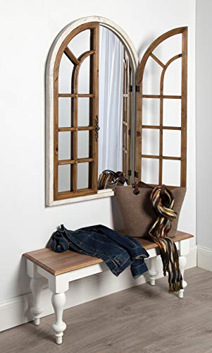 Kate and Laurel Boldmere Large Traditional Wood Windowpane Arch Mirror, 28x44, Rustic Brown and White - color: White/Brown, size: 44"L x 28"W