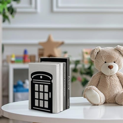 Peacoblue 5.3"x4.3"x7.9" Metal Bookends, Heavy Duty Book Ends for Shelves - color: Telephone Booth
