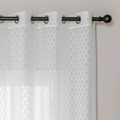 Amazon Basics Lace Sheer Curtains for Living Room and Bedroom, 2-Panel Set with Grommet, 42" W × 95" L, White Cloverleaf - color: White Cloverleaf, size: 42"W x 95"L (Pack of 2)