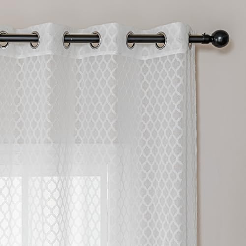 Amazon Basics Lace Sheer Curtains for Living Room and Bedroom, 2-Panel Set with Grommet, 42" W × 72" L, White Cloverleaf - color: White Cloverleaf, size: 42"W x 72"L (Pack of 2)