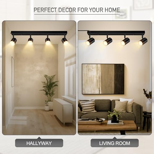 BoostArea Plug in Track Lighting, Black 4-Light LED Track Ceiling Light Kit - color: 4 Light-Black