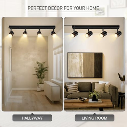 BoostArea Plug in Track Lighting, Black 4-Light LED Track Ceiling Light Kit - color: 4 Light-Black