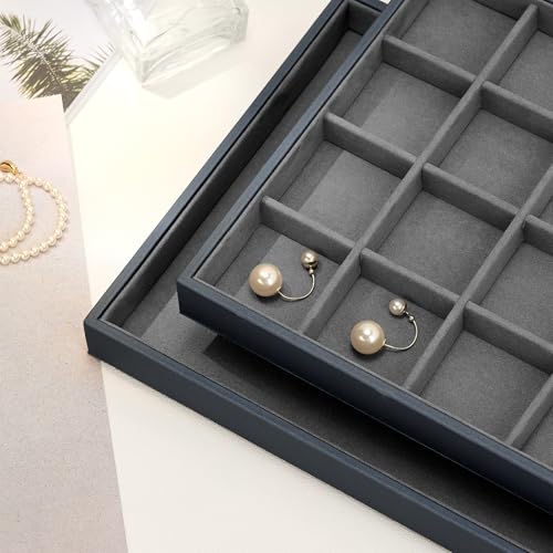 Grey Microfiber 12 Grid Jewelry Display Organizer Tray - size: 12 Grid