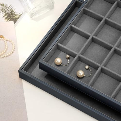 Grey Microfiber 12 Grid Jewelry Display Organizer Tray - size: 12 Grid