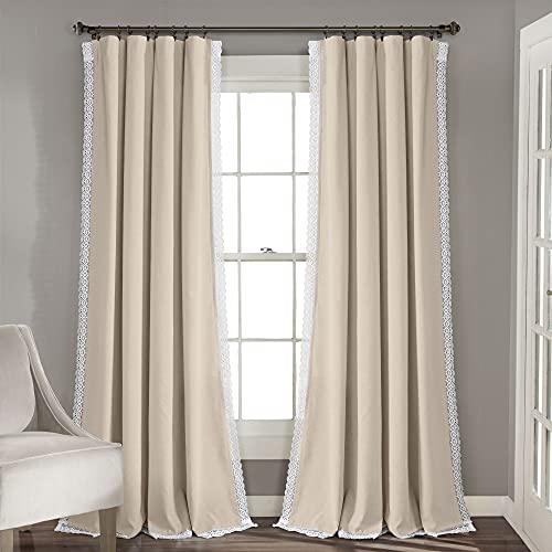 Lush Decor Rosalie Light Filtering Window Curtain Panels, Pair, 54" W x 84" L, Neutral - Lace Curtains for Living Room - Vintage - Cottage Core Decor - color: Neutral, size: 54"W x 84"L (Pack of 2), style: Window Panel