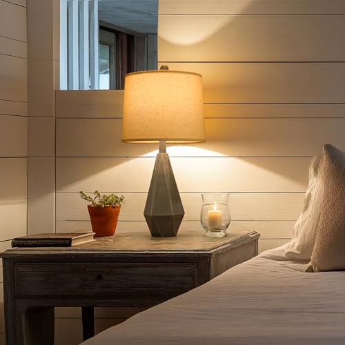 PoKat 23.5'' Farmhouse Table Lamps Set of 2, Rustic Nightstand Lamps for Bedroom, Classic Bedside Lamps for Living Room Office Sideboard with Linen Shade Distressed (Deep Grey) - color: Medium - Deep Grey