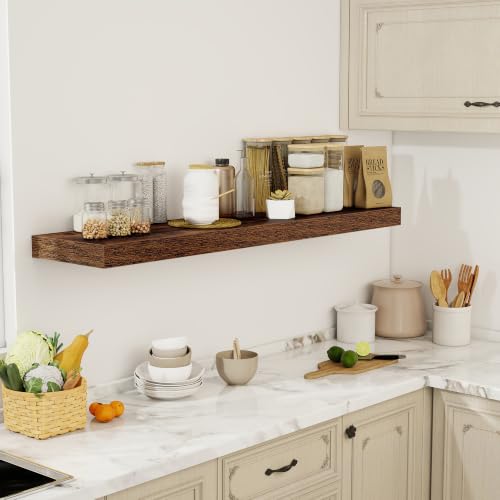 Acovy 55 Inch Floating Shelves, 12" Deep Floating Shelf Wall Mounted, 55" Wall Shelves, Rustic Deep Bookshelf, Extra Deeper & Thicker Display Shelves for Bedroom, Living Room, Set of 1 - color: Brown, size: 12"Wx55"L-1pc