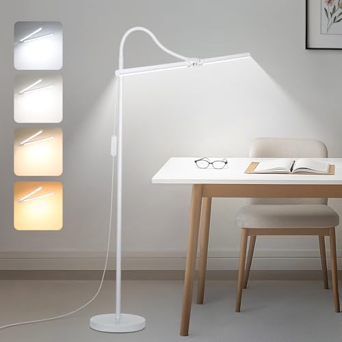 White Floor Lamp, 18W/2000LM Bright LED Floor Lamp for Living Room, Adjustable Gooseneck Dimmable Standing Office Task Lamp for Reading, Study, Eye Caring Lash Light for Sewing Tatoo Facial Spa - color: White