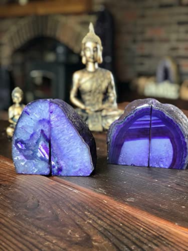 AMOYSTONE Purple Agate Bookends, Small Crystal Book Ends for Bedroom Shelves - color: Purple, size: 2-3 Pounds