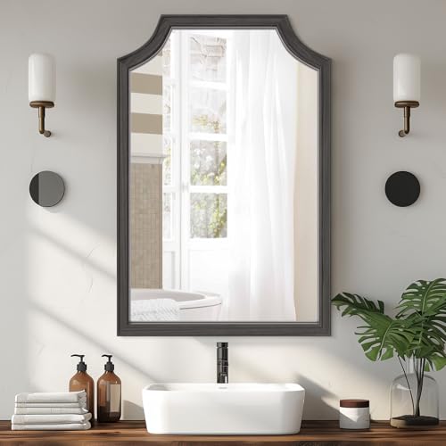 WallBeyond Scalloped Wood Mirror for Small Bathroom Vanity 20x30 Inch Rectangle Wall Mirror Decor for Hallway Bedroom Living Room Home (Black) - color: Black G, size: 30"L x 20"W