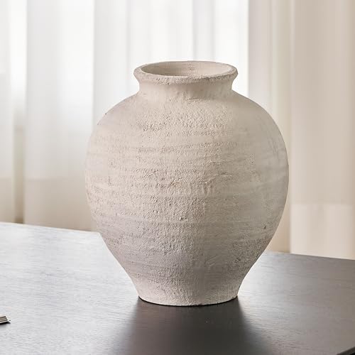 LB2 White Ceramic Large Vase, 11.8" Tall Zen Style, Terra Cotta Pitcher, Distressed Farmhouse Decor, Pottery Decorative Flower for Home Decor (C - White 11.8") - color: C - White 11.8"