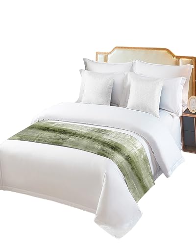 Bed Runner for Cal.King Size Bed, Sage Green Bed Scarf Throws for Foot of Bed, Modern Geometric Oil Painting Abstract Art Bedding Protector Slipcover Bed Runners for Hotel/Home, 102 x 20 Inch - size: 102 x 20 inches(Cal. King)