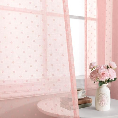 Light Pink Sheer Curtains for Girls Room 84 Inch 2 Panels Set Polka Dots - color: Pink, size: 52"W x 84"L (Pack of 2)