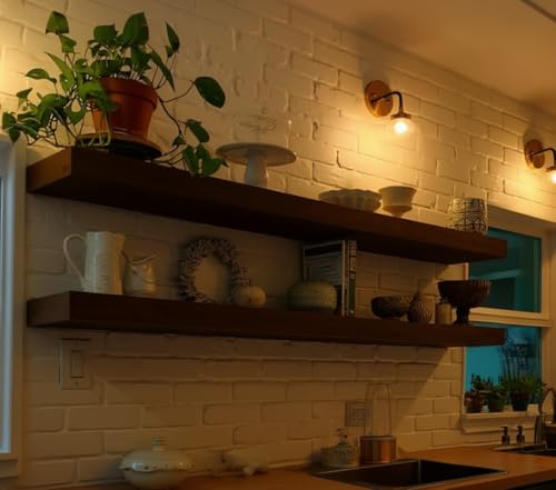 foxsky 48 Inch Long Walnut Floating Shelves for Wall, Solid Wood Shelf - color: Walnut, size: 48 inch