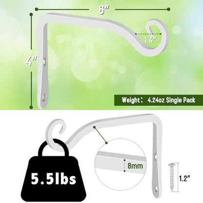 FEED GARDEN Heavy Duty Plant Hooks - 2 Pack 6 Inch Wall Mounted Hanging Brackets, 44lb Capacity Steel Plant Hangers for Bird Feeders, Baskets, Wind Chimes - White - color: White, size: 6 Inch