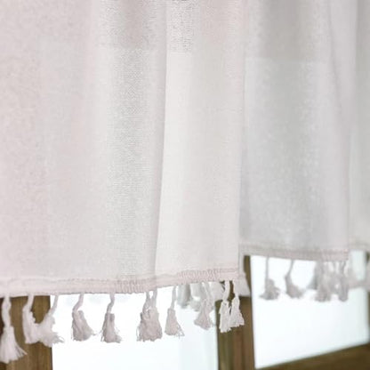 Oindec Faux Linen Tassel Kitchen Valances, White, 54x15 inch - color: White