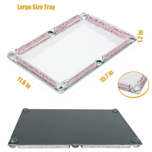 Large Crystal Tray, 15.7"x11.8"Rose Rectangular Makeup Perfume Tray - color: Rose a