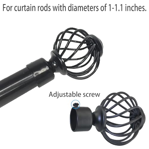2PCS Curtain Rod End Plugs, Black Metal, Glossy Electroplated Finish, Fits Up to 28mm Rods, Easy to Install