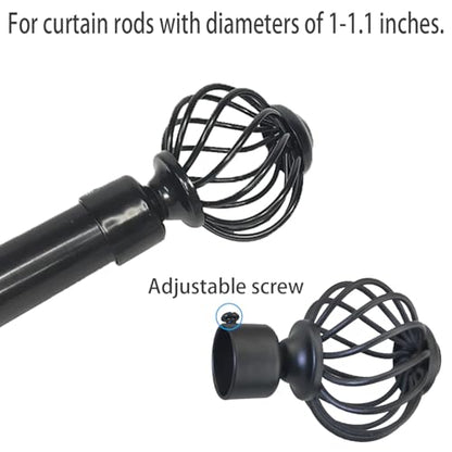 2PCS Curtain Rod End Plugs, Black Metal, Glossy Electroplated Finish, Fits Up to 28mm Rods, Easy to Install