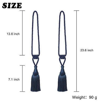 BEL AVENIR 2 Pack Tassel Curtain Tiebacks Handmade Holdbacks (Navy) - color: Navy, size: 2 Pack