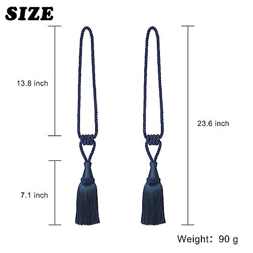 BEL AVENIR 4 Pack Tassel Curtain Tiebacks Handmade Holdbacks (Navy) - color: Navy, size: 4 Pack