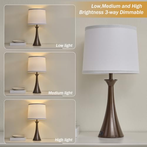 Touch Table Lamps Set of 2, 21" Bedside Lamps with USB C+A, Brown - color: Brown 2pcs