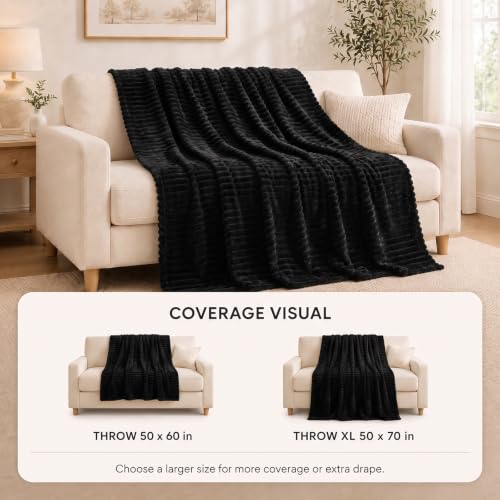 HIMEET Black Throw Blanket for Couch, 300GSM Ribbed Fleece, 50 x 60 Inches - color: Black, size: Throw (50" x 60")