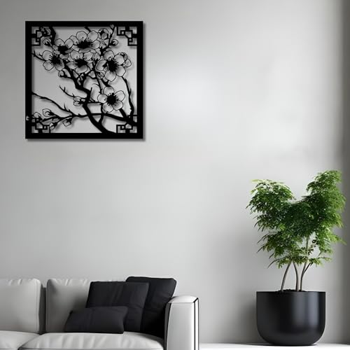 Metal Wall Decor | 17'x 17' x 0.05'' Cherry Blossom Art Themed Wall Decorations | Handmade Indoor and Outdoor Wall Art (17'' x 17'', Cherry Blossom, Black) - size: 17'' x 17'', style: Cherry Blossom