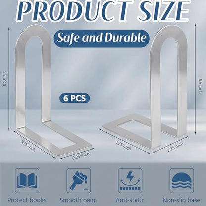 Chunful 6 Pcs Sliver Metal BookEnds Shelves, 5.5 x 3.75 x 2.25 in - color: Sliver, size: 5.5*3.75*2.25inch