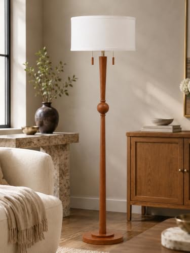 MOFFE Solid Wood Floor Lamp for Living Room,Pull Chains Standing Lamp - color: Amber Walnut