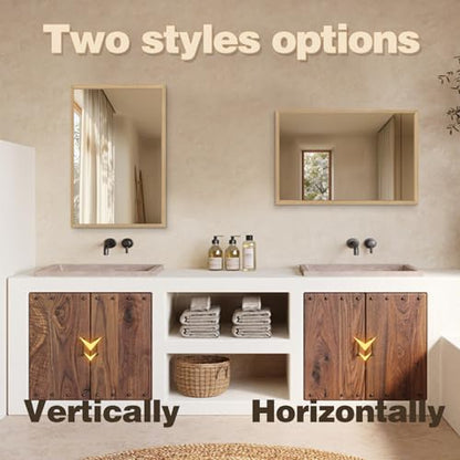 Wood Wall Mirror for Over Sink, 36"x24" Solid Bathroom Mirror