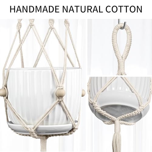 Macrame Plant Hanger - Fits 4-12 Inch Pots, Set of 2, Ivory - color: 44+44 Inch Ivory