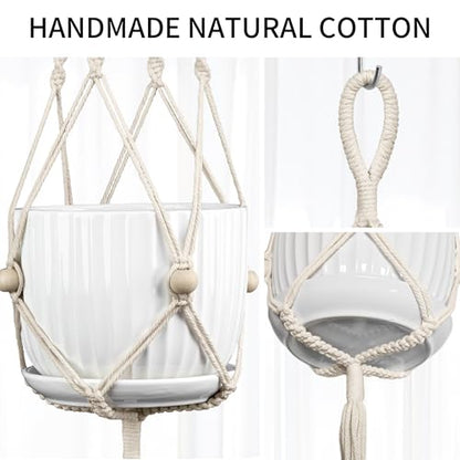 Macrame Plant Hanger - Fits 4-12 Inch Pots, Set of 2, Ivory - color: 44+44 Inch Ivory