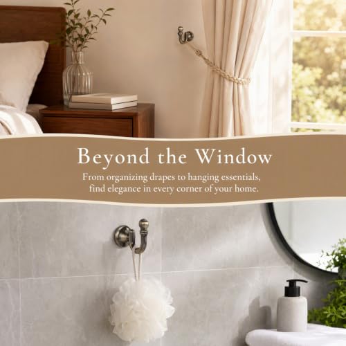 GARVALON Vintage Zinc Alloy Curtain Holdback Hooks, E-Shaped Round Head Wall Mounted Drapery Tiebacks for Living Room and Bedroom, Antique Bronze Finish, 1 Pair Window Curtain Holders