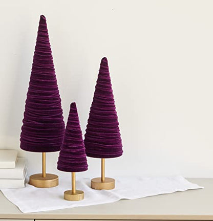 Plum Pedestal Velvet Trees Set of 3, Handcrafted in USA, Purple Mantel Accent, Valentine Tabletop, Winter Wedding Centerpiece, Elegant Entryway (Plum) - color: Plum