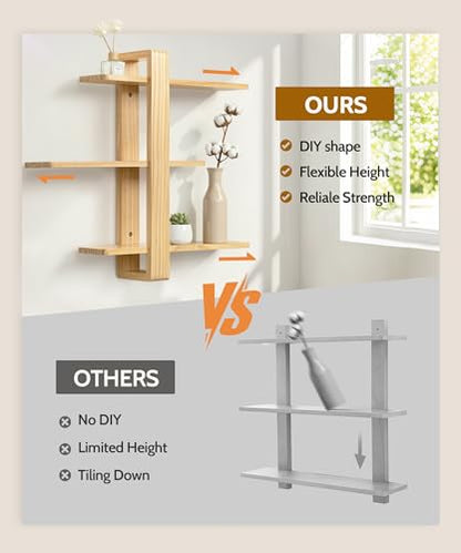 SUMGAR Floating Shelves for Wall Wood, 3 Tier Adjustable Large Shelf Unit - color: Wooden, size: 3 Tier 19.6in