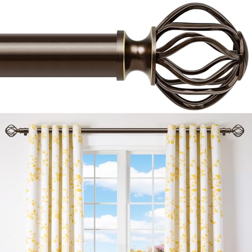 Antique Bronze Curtain Rods for Windows 48-90 Inch (4-7.5 ft) with Decorative Cage Finials, 1 Inch Adjustable Heavy Duty Metal Window Treatment Rods for Living Room, Bedroom, Patio, Sliding Glass Door - color: Antique Bronze, size: 48"-90"
