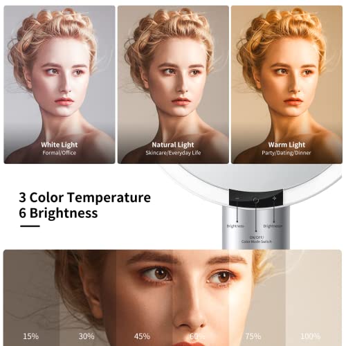 AMIRO 9"LED Makeup Mirror with 10X Magnification,3Colors&6 Brightness,White - color: White
